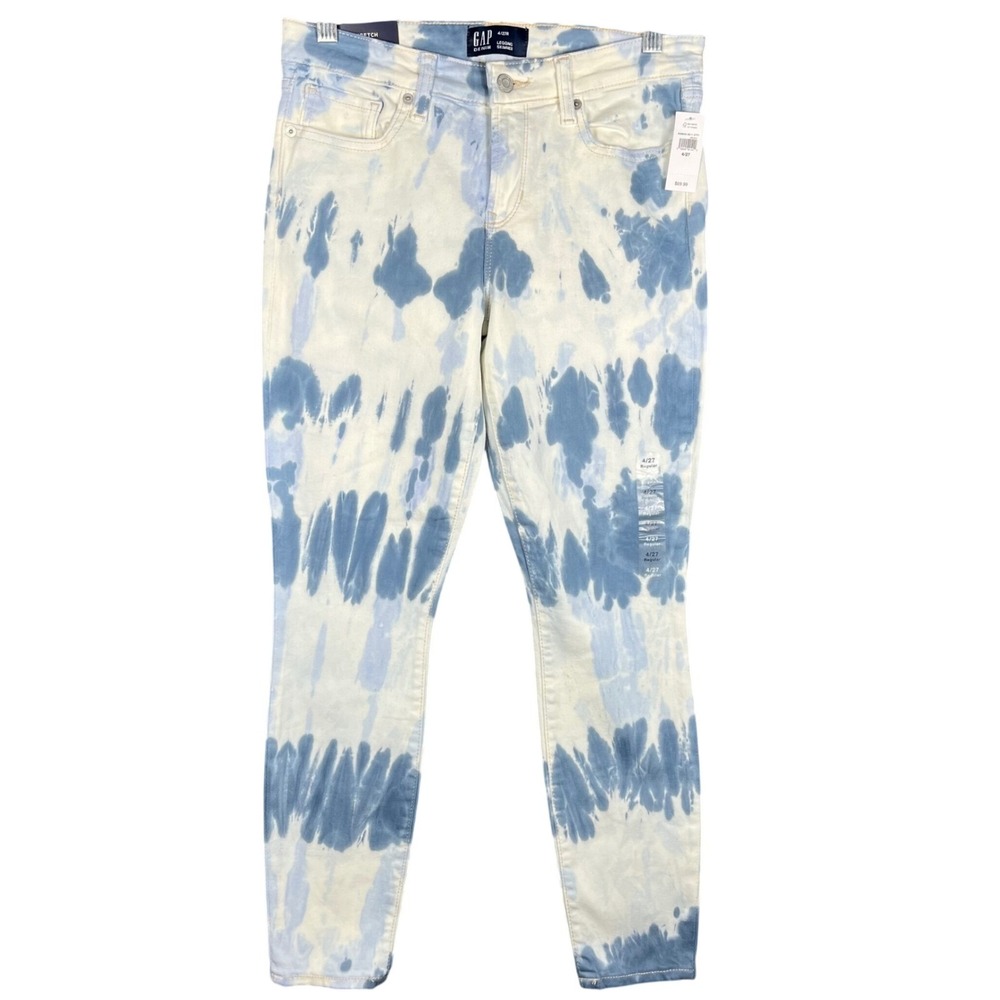 Gap Legging Skimmer Jeans Womens 4/27 Blue White Tie Dye Mid Rise Super Skinny